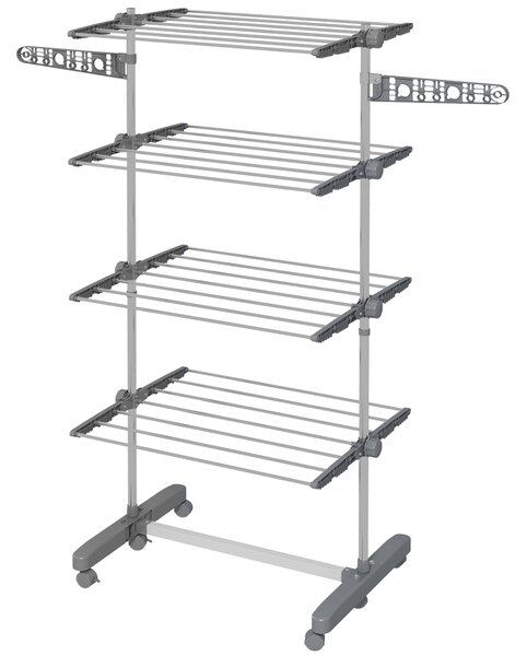 HOMCOM Stendino Verticale con 4 Ripiani Regolabili, in Acciaio e Plastica, 142x55x172 cm, Grigio e Argento