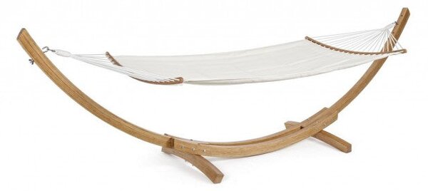 Amaca da Giardino 383x89x120h cm con Supporto di Legno in Tessuto Bianco