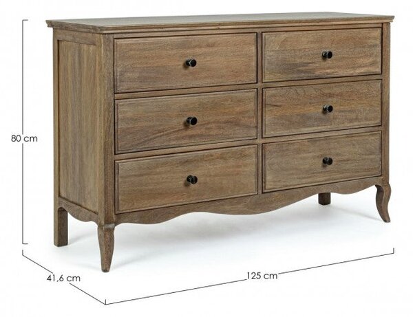 Cassettiera 6 Cassetti 125x41,6x80h cm Domitille
