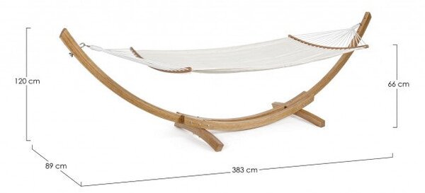 Amaca da Giardino 383x89x120h cm con Supporto di Legno in Tessuto Bianco