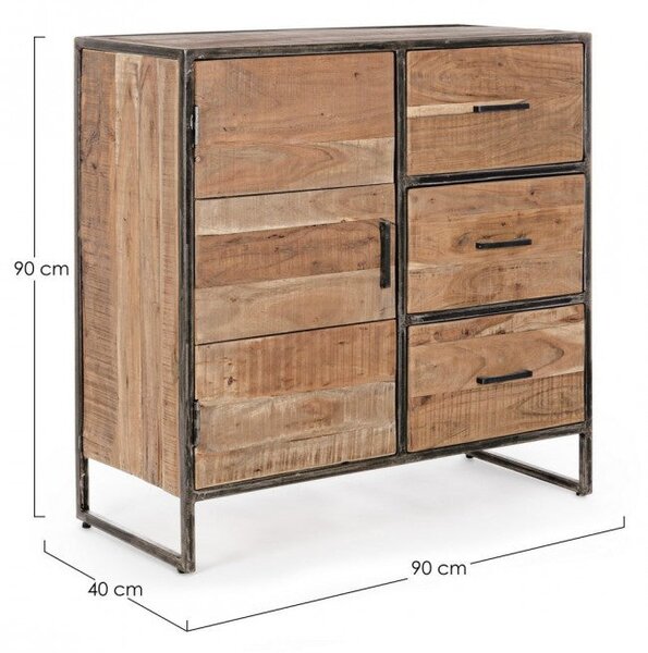 Credenza 1 Anta 90x40x90h cm 3 Cassetti Elmer