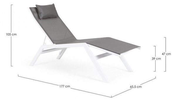 Lettino Chaise Longue da Giardino 65,5x177x105h cm con Cuscino Poggiatesta Krion Bianco