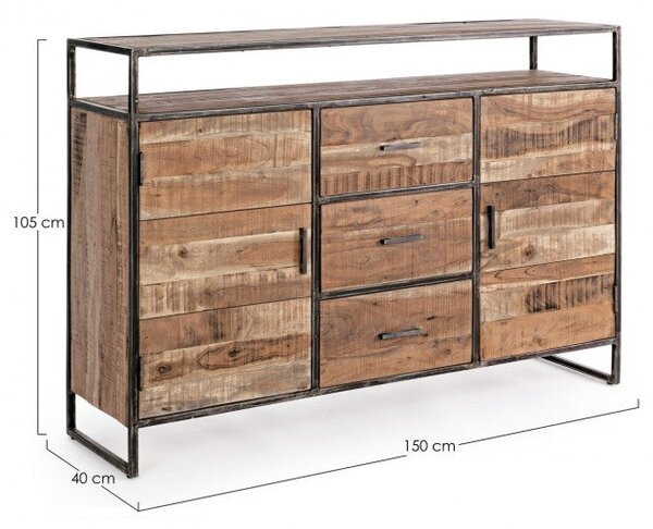 Credenza 2 Ante 3 Cassetti 150x40x105h cm Elmer