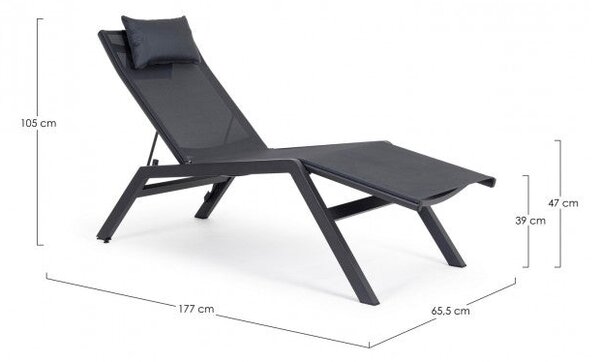 Lettino Chaise Longue da Giardino 65,5x177x105h cm con Cuscino Poggiatesta Krion Antracite