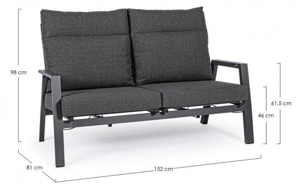 Divano 2 Posti 152x81x98h cm Recl con Cuscini Kledi Antracite