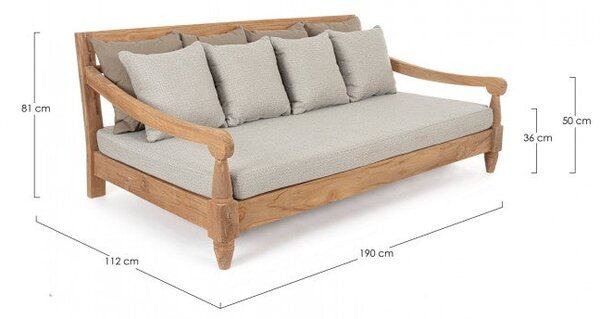 Divano Letto da Esterno Daybed 190x112x81h cm con Cuscini Bali Natural Fsc