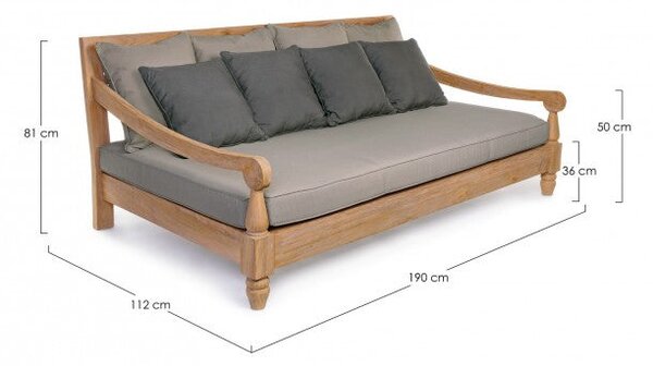 Divano Letto da Esterno Daybed 190x112x81h cm con Cuscini Bali Fsc