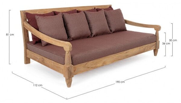 Divano Letto da Esterno Daybed 190x112x81h cm con Cuscini Bali Wine Fsc