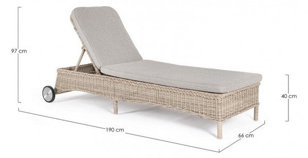 Lettino Prendisole da Giardino 66x190x97h cm con Cuscini e Ruote Jupiter New