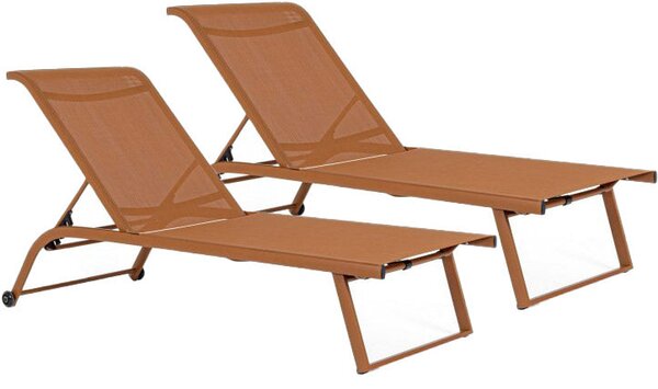Set 2 Lettini Prendisole da Giardino 70x182x91,5h cm con Ruote Taylor Pecan