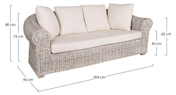 Divano 3 Posti 204x96x80h cm con Cuscini Coba