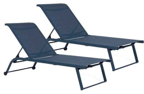 Set 2 Lettini Prendisole da Giardino 70x182x91,5h cm con Ruote Taylor Navy