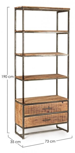 Libreria 4 Ripiani 2 Cassetti 73x35x190h cm Elmer