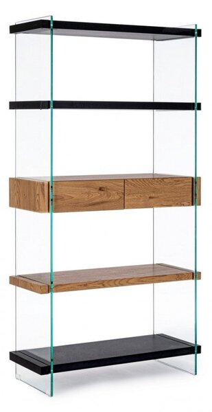 Libreria 4 Ripiani 2 Cassetti 90x39x180h cm Line Wood Nero