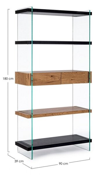 Libreria 4 Ripiani 2 Cassetti 90x39x180h cm Line Wood Nero