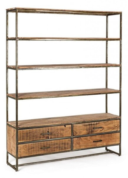 Libreria 4 Ripiani 4 Cassetti 145x35x190h cm Elmer
