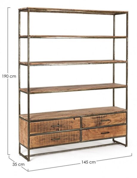 Libreria 4 Ripiani 4 Cassetti 145x35x190h cm Elmer