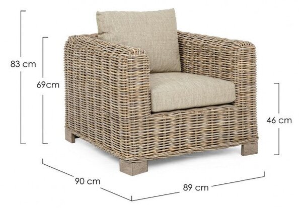 Poltrona 89x90x83h cm con Cuscini Fortaleza