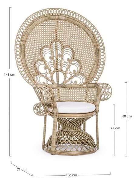 Poltrona 106x71x148h cm con Cuscini Peacock Naturale