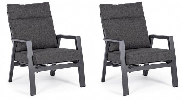 Set 2 Poltrone 72x81x98h cm Reclinabili con Cuscini Kledi Antracite