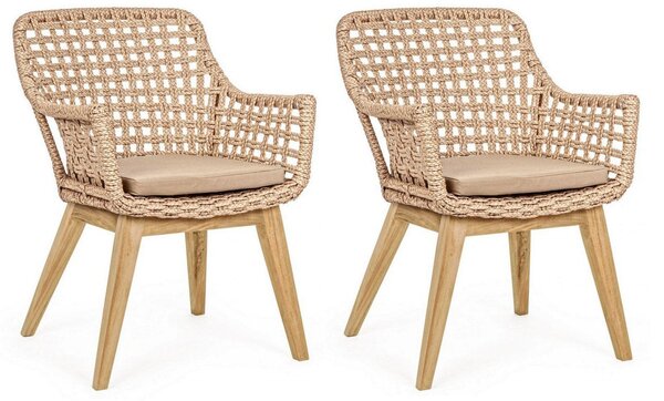 Set 2 Sedie 46x46x82h cm con Braccioli e Cuscini Madison Naturale