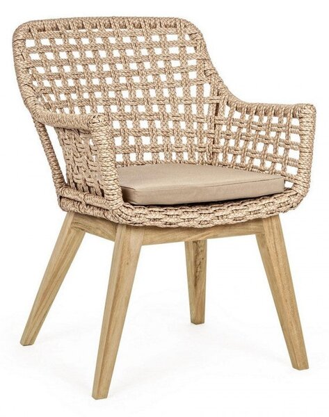 Set 2 Sedie 46x46x82h cm con Braccioli e Cuscini Madison Naturale