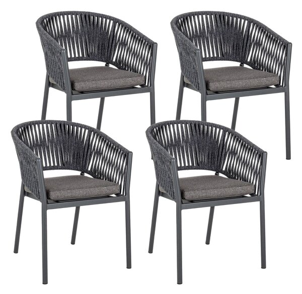 Set 4 Sedie 57x60x80h cm con Braccioli e Cuscini Florencia Antracite