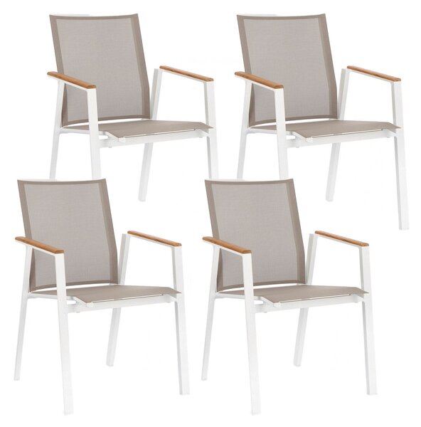 Set 4 Sedie da Giardino 59x61x88h cm con Braccioli Cameron Bianco