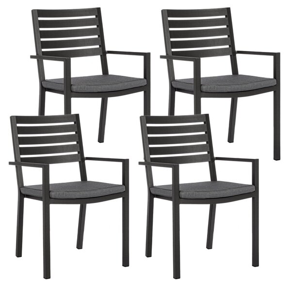Set 4 Sedie da Giardino 55x56,5x86,5h cm con Braccioli e Cuscini Helina Antracite