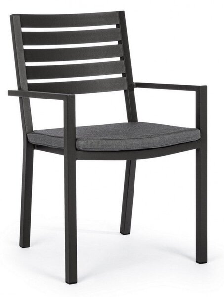 Set 4 Sedie da Giardino 55x56,5x86,5h cm con Braccioli e Cuscini Helina Antracite
