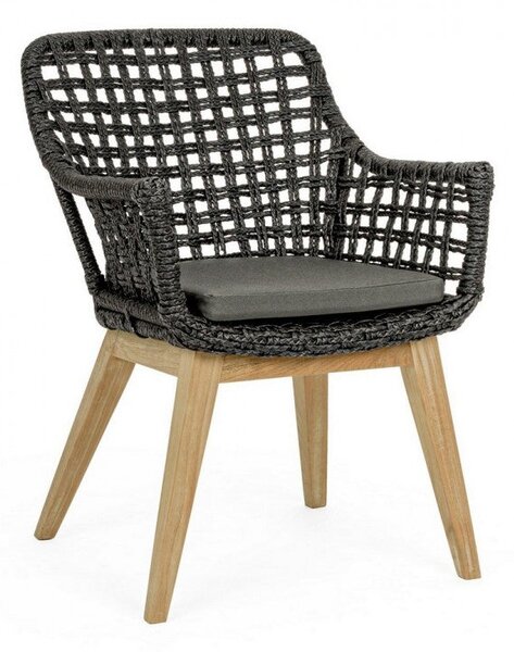 Set 2 Sedie 46x46x82h cm con Braccioli e Cuscini Madison Nera