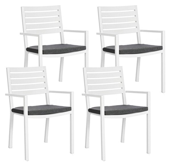 Set 4 Sedie da Giardino 55x56,5x86,5h cm con Braccioli e Cuscini Helina Bianco
