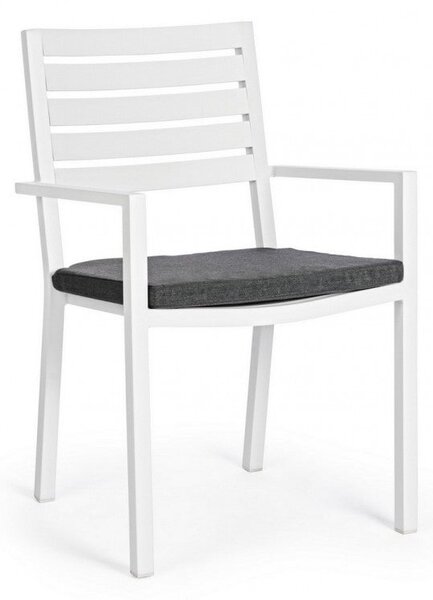 Set 4 Sedie da Giardino 55x56,5x86,5h cm con Braccioli e Cuscini Helina Bianco