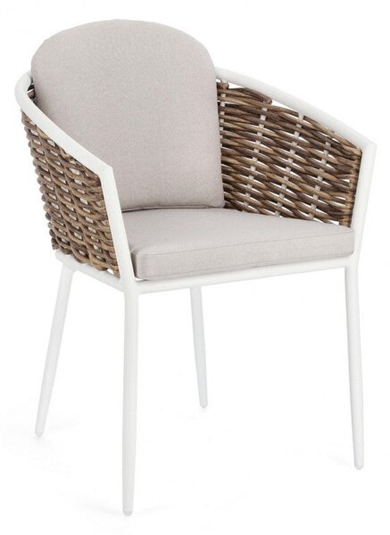 Set 4 Sedie 63x63x79,5h cm con Braccioli e Cuscini Maribela Bianco
