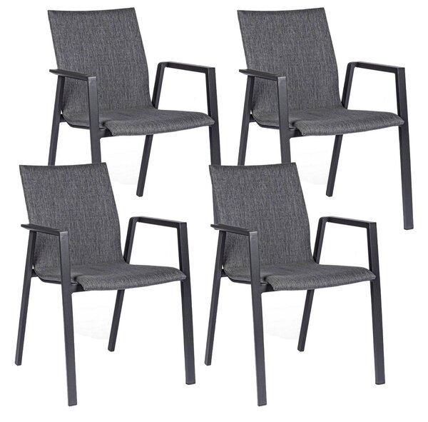 Set 4 Sedie da Giardino 55,5x60x83h cm con Braccioli Odeon Antracite Gr Scuro