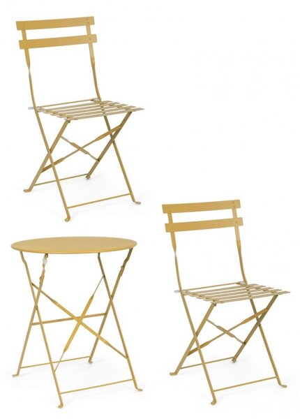 Set Tavolino e 2 Sedie da Giardino Bistrot Wissant Ocra