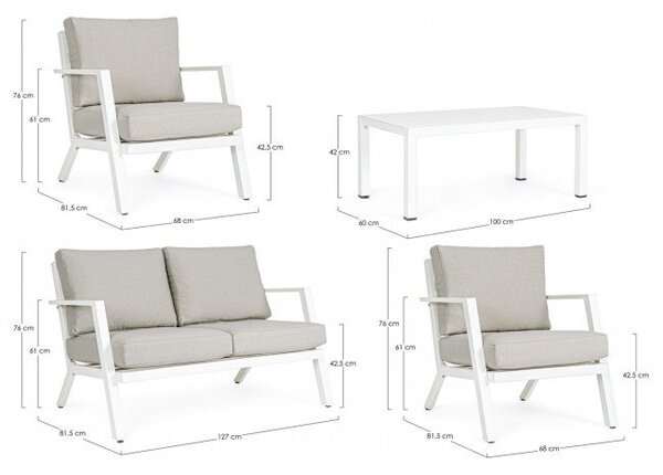 Set Salotto da Giardino Divano 2 Poltrone e Tavolino Harley Bianco