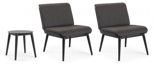 Set Tavolino e 2 Sedie da Giardino con Cuscini Isabela Antracite