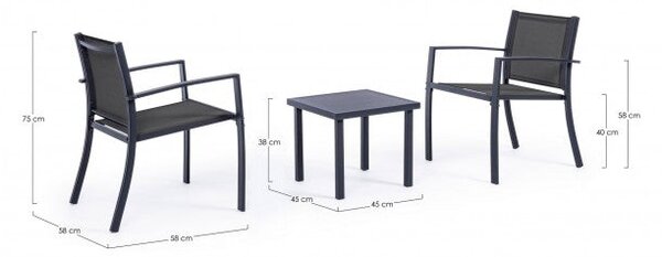 Set Tavolino e 2 Sedie da Giardino Auri Antracite
