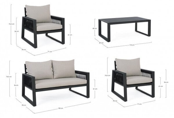 Set Salotto da Giardino Divano 2 Poltrone e Tavolino Captiva Antracite