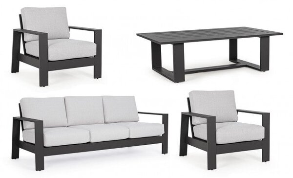 Set Salotto da Giardino Divano 2 Poltrone e Tavolino Baltic Antracite