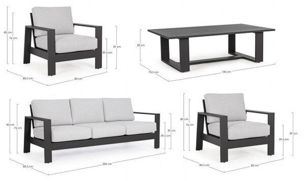 Set Salotto da Giardino Divano 2 Poltrone e Tavolino Baltic Antracite