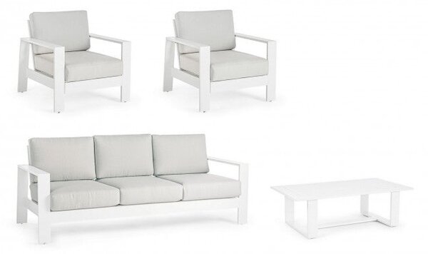 Set Salotto da Giardino Divano 2 Poltrone e Tavolino Baltic Bianco