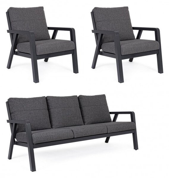 Set Salotto da Giardino Divano 2 Poltrone con Cuscini Truman Antracite