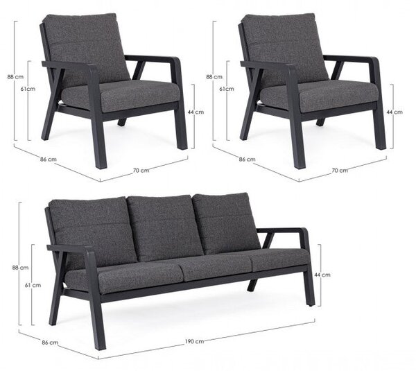 Set Salotto da Giardino Divano 2 Poltrone con Cuscini Truman Antracite