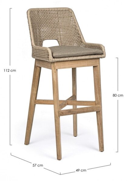 Sgabello Bar con Cuscini 49x57x112h cm Hesperia Tortora