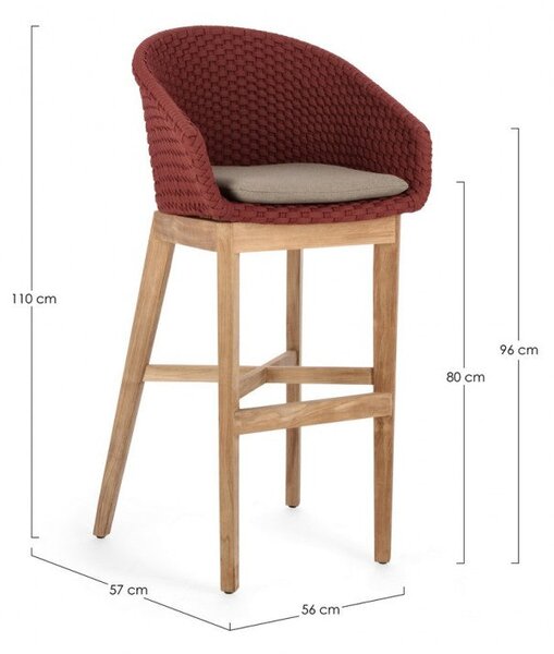 Sgabello Bar con Cuscini 56x57x110h cm Coachella Scarlet