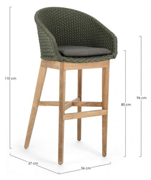 Sgabello Bar con Cuscini 56x57x110h cm Coachella Verde