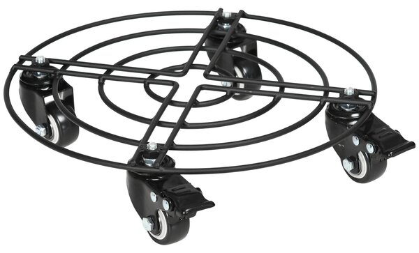 Carrello Sottovaso Ø30 cm in Metallo con Ruote Nero