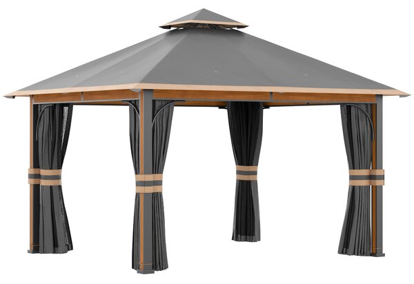 Gazebo da Giardino 3x4m con Tende e Zanzariere Grigio e Marrone